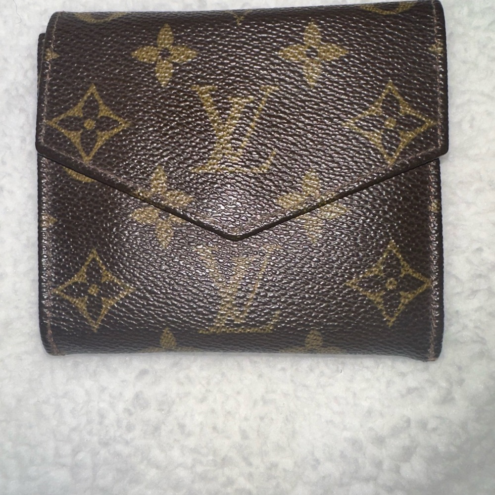 Authentic Louis Vuitton Monogram Canvas Trifold Wallet in Brown and Gold